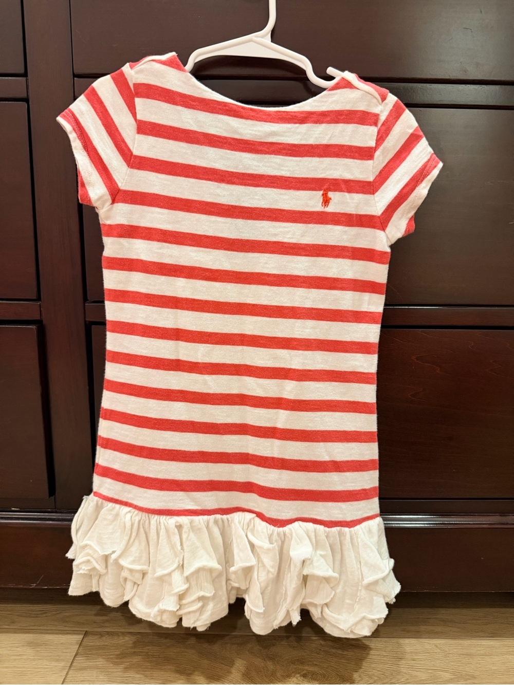 Ralph Lauren Red & White Striped Ruffle Hem Tee Dress